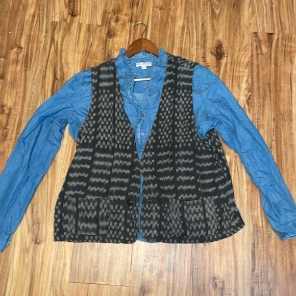 Chicos women’s Medium large vest hand woven vintage pattern black white button - Picture 1 of 7